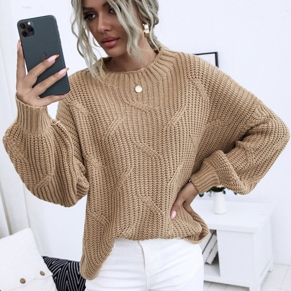 camel oversized chunky knit balloon sleeve sweater - Picture 6 of 6